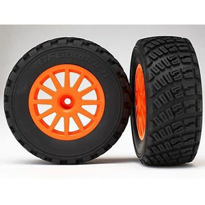 7473A Tires & wheels, assembled, glued (orange wheels, BFGoodrich'' Rally, gravel pattern tires, foam inserts) (2) (TSM rated)