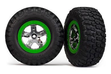 Tires & wheels, assembled, glued (SCT, chrome, green beadlock wheel, BFGoodrich Mud-Terrain  T/A KM2 tire, foam inserts) (2) (2WD front only)