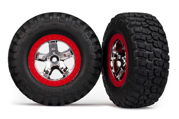 Tires & wheels, assembled, glued (SCT chrome, red beadlock style wheels, BFGoodrich Mud-Terrain  T/A KM2 tires, foam inserts) (2) (2WD front)