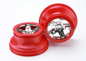Wheels, SCT chrome, red beadlock style, dual profile (2.2” outer, 3.0” inner) (4WD front/rear, 2WD rear only) (2)