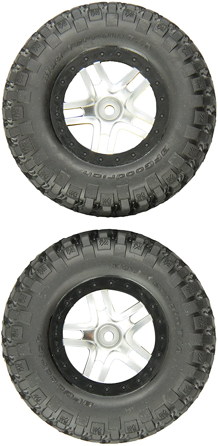 Tires & wheels, assembled, glued (SCT Split-Spoke, satin chrome, black beadlock wheels, BFGoodrich Mud-Terrain  T/A KM2 tires, foam inserts) (2) (2WD front)
