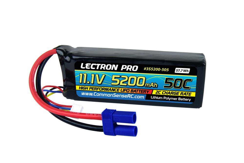 Lectron Pro 11.1V 5200mAh 50C Lipo Battery with EC5 Connector for 1/10 Scale Cars, Trucks, and Buggies